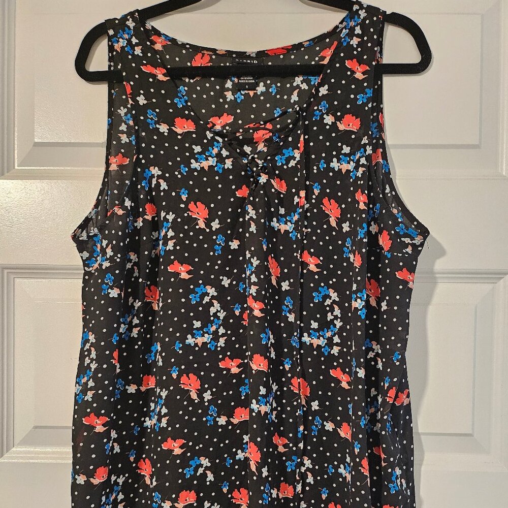 Torrid Black Polka Dot Floral Blouse Top - Size 1X